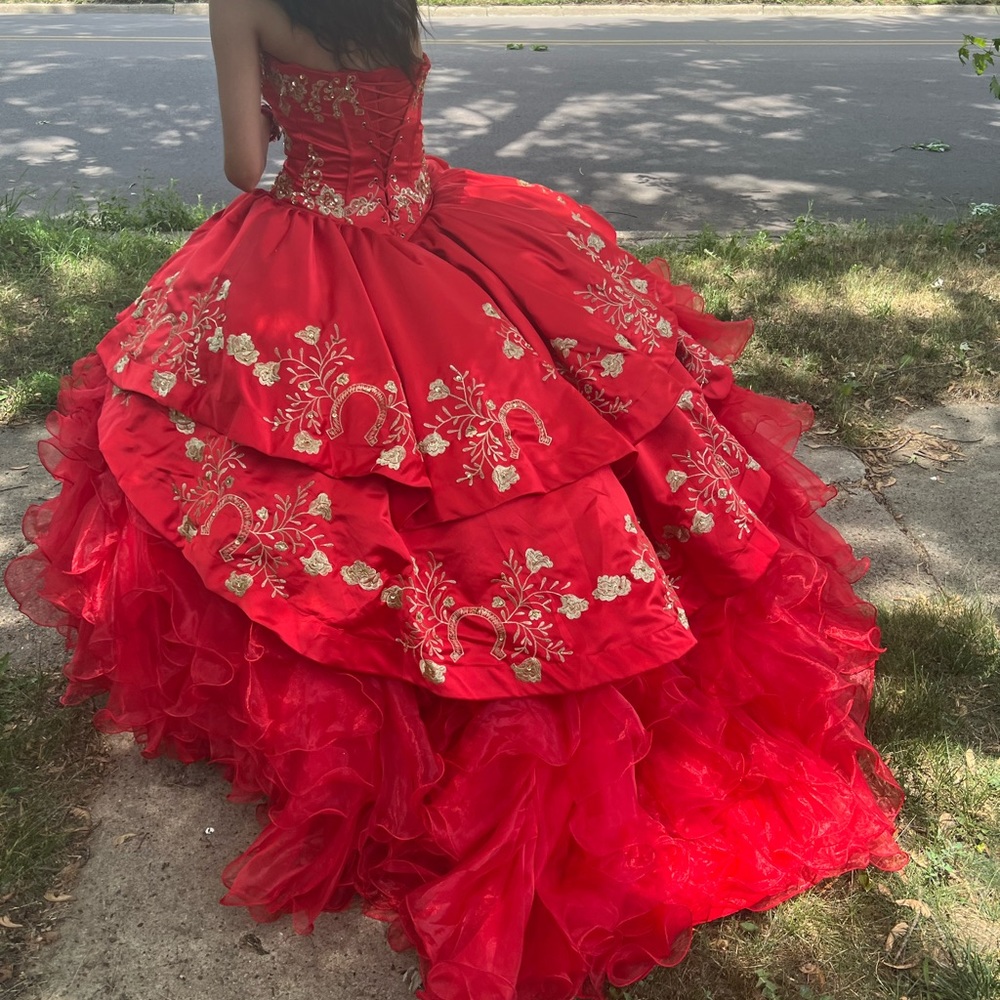 Size med quince dress worn 2 times corset back and also comes with jacket.